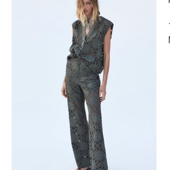 Zara oversized khaki openwork embroidered sleeveless top NWT - Picture 8 of 8